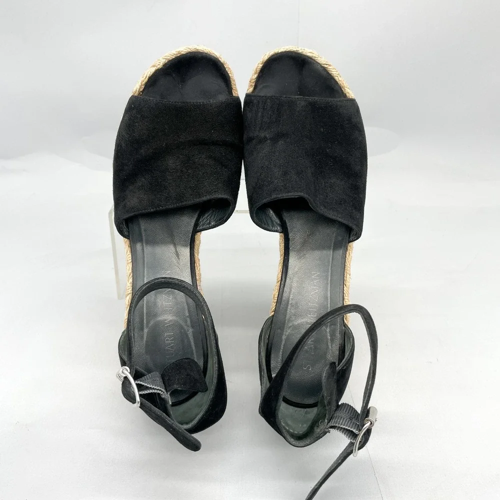 Stuart Weitztman Womens 9.5 M Black Suede Espadrille Wedge Sandals Platform Boho - Picture 8 of 12
